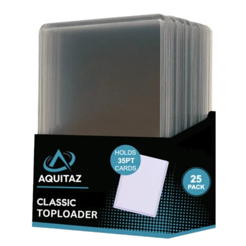Aquitaz Classic Toploader packaging with clear card holder and brand logo on a white background