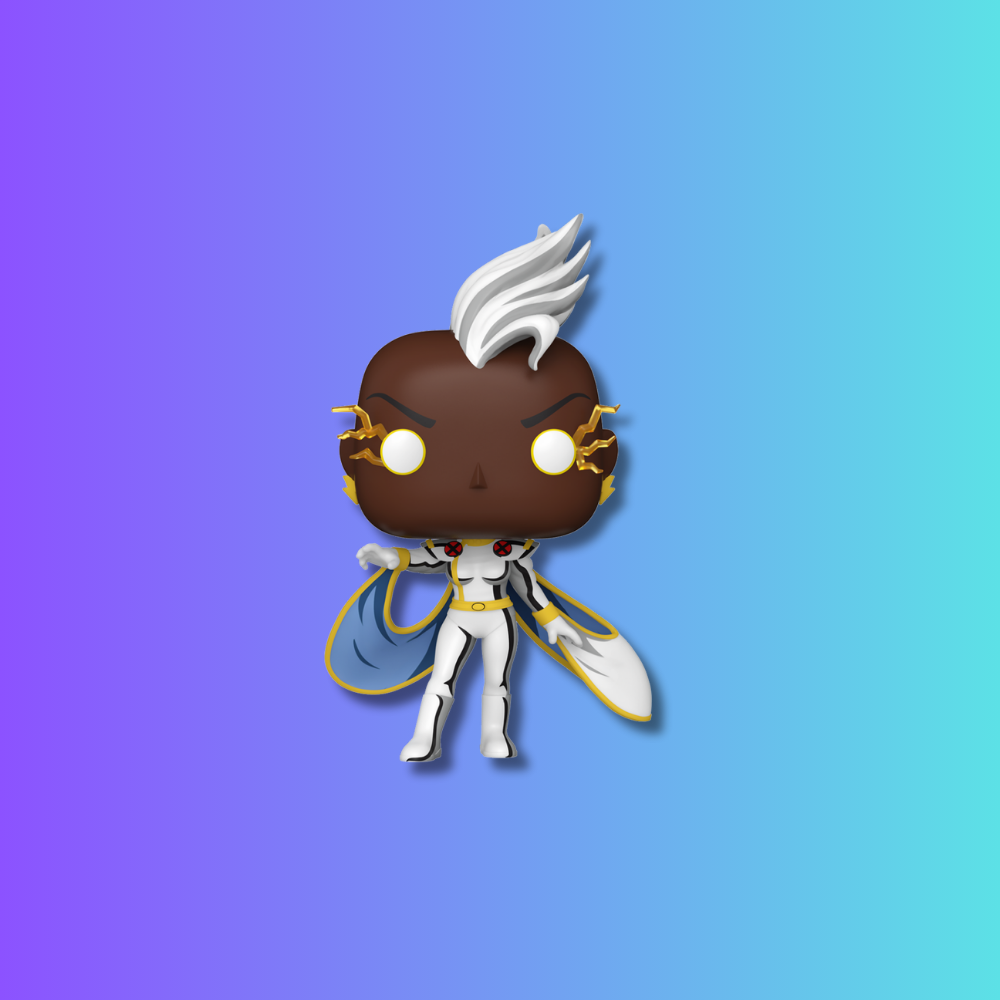 Animated character with white hair and a colorful gradient background