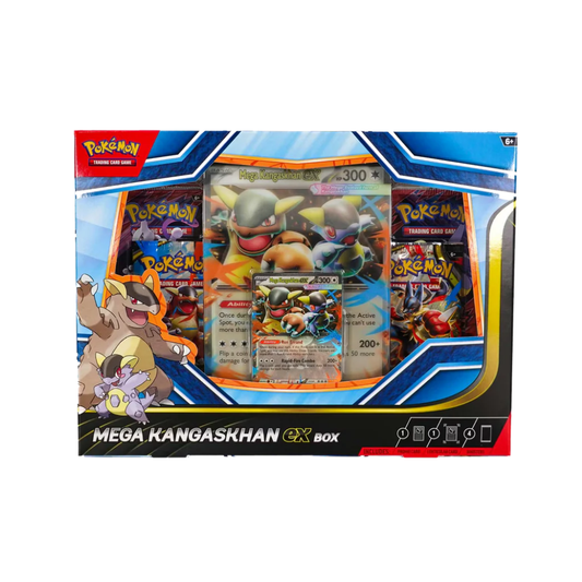 Pokémon trading card game Mega Kangaskhan EX box on a white background