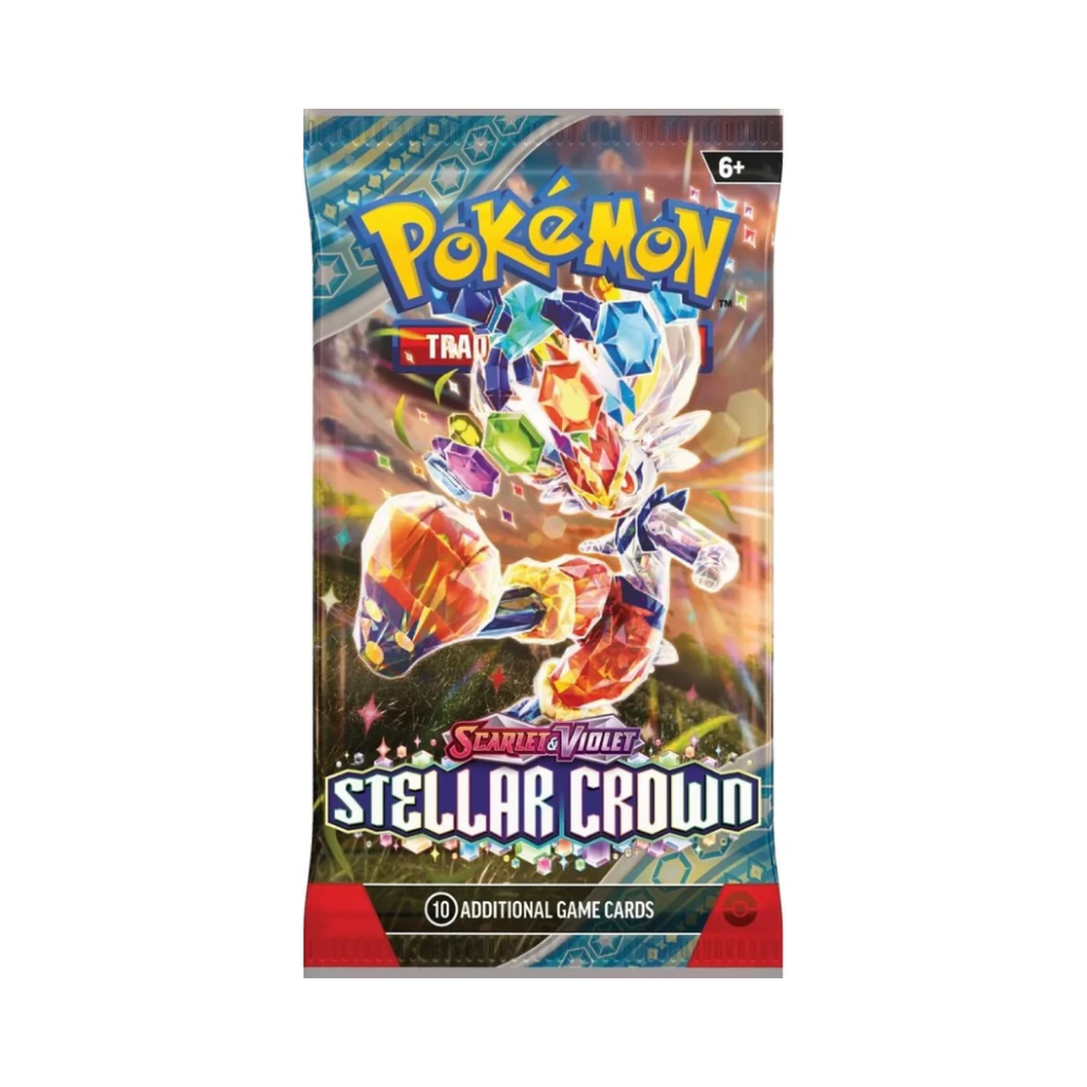 Pokémon Stellar Crown trading card game pack on a white background