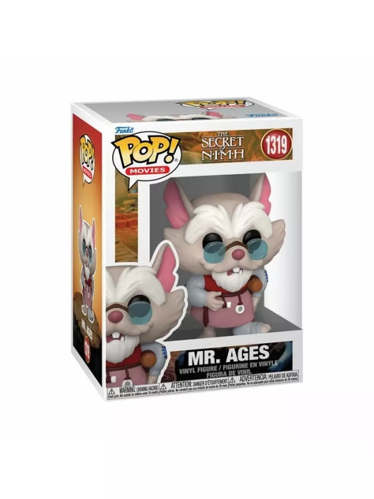 A Funko Pop! vinyl figure of Mr. Ages from The Secret of NIMH in a window display box.