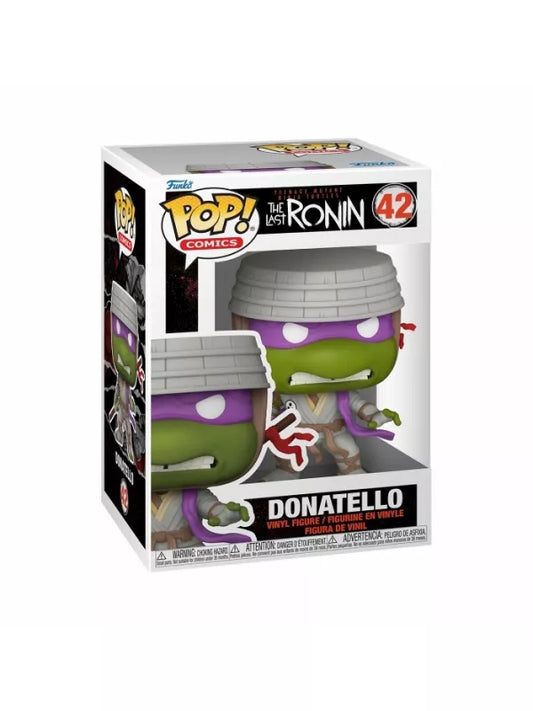 Funko POP! Vinyl figure of Donatello from Teenage Mutant Ninja Turtles: The Last Ronin, number 42. The figure shows Donatello with a bo staff, wearing armors and a purple mask.